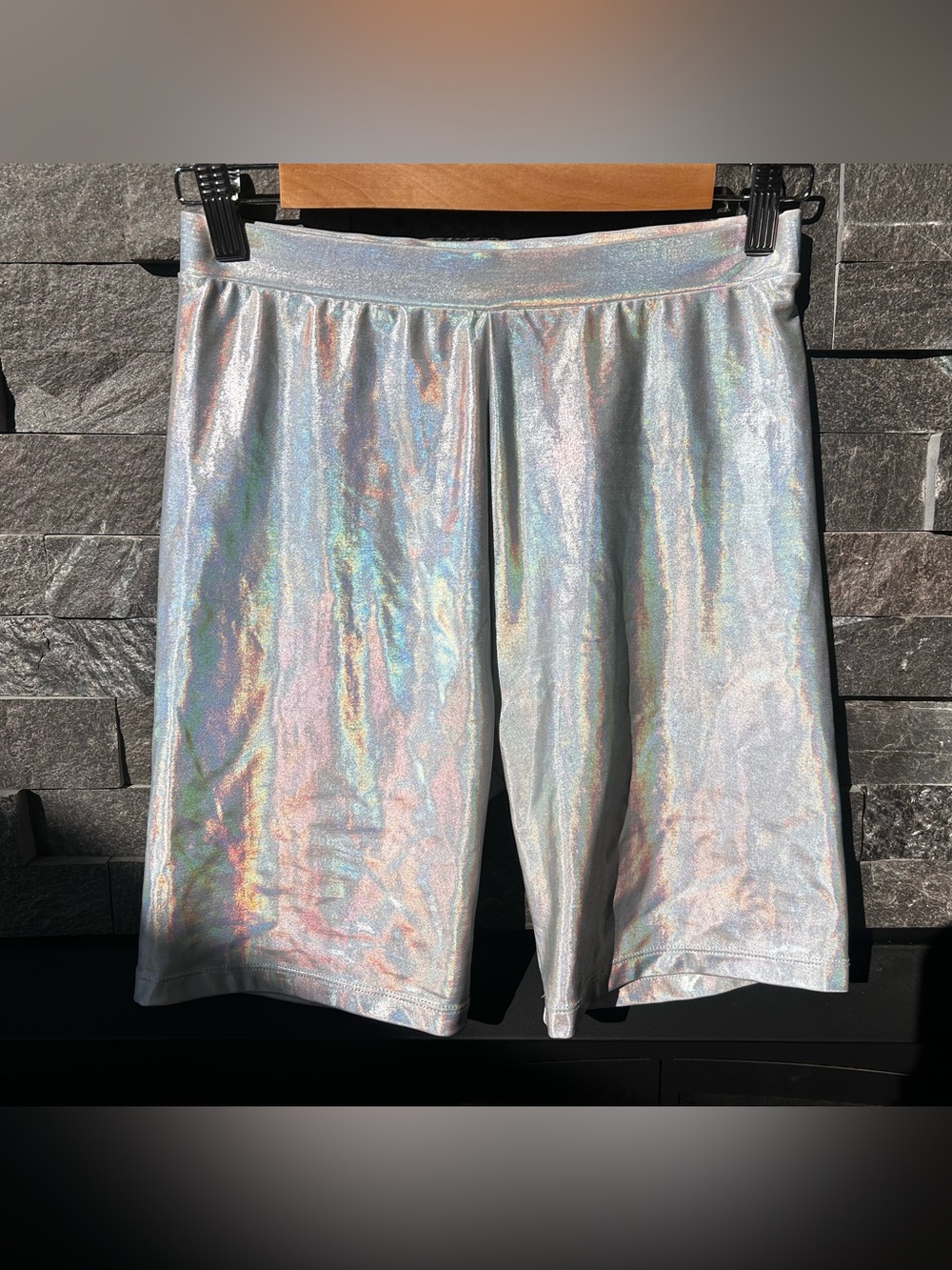American Eagle Outfitters Holographic Silver Bike Shorts